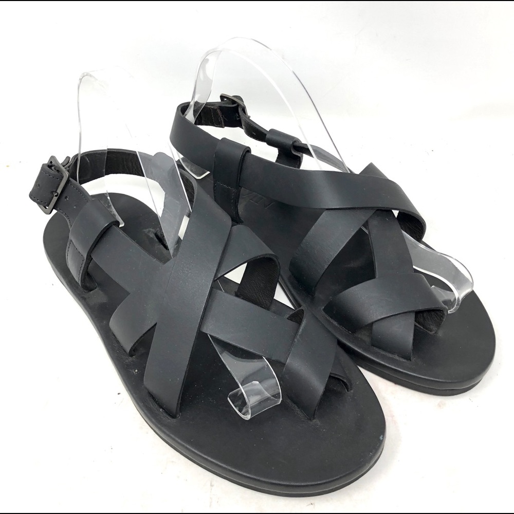 LANVIN Multi Strap Crossover Black Leather Sandal
